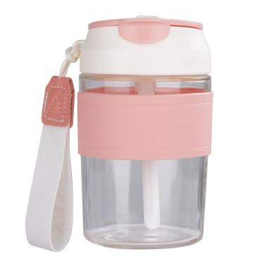 Imagem de Garrafa de vidro infantil portátil de 425 g, à prova de vazamento, fácil de transportar garrafas de água de vidro, ideal para beber (rosa)