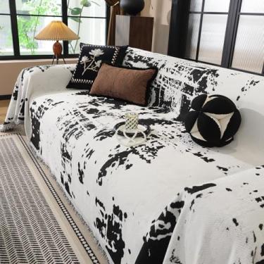 Imagem de HANDONTIME Capa de sofá abstrata para cães, branco e preto, cobertor para sofá com 2 almofadas, estética moderna, capas de sofá laváveis para animais de estimação, capas protetoras de chenille, 180 x