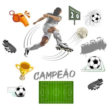 Imagem de Adesivo De Parede Futebol Decorativo Para Quarto E Sala Titulos Cinza