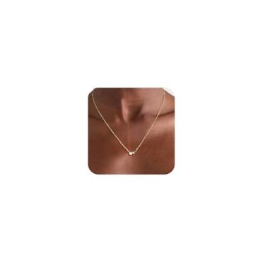 Imagem de Bouzilli Colar feminino com pingente de diamante CZ delicado banhado a ouro 14 k gargantilha simples joias de ouro presentes para mulheres, 8in, Latão, Sem Pedra Preciosa