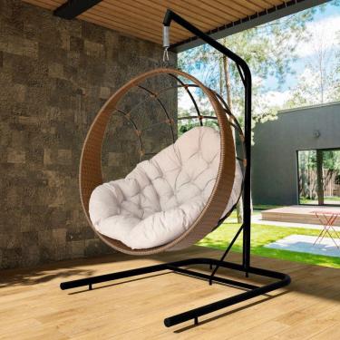Imagem de Cadeira Balanço Ninho Suspenso Com Suporte E Almofada Argila-branco