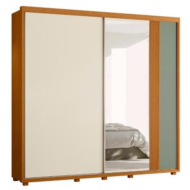 Imagem de Guarda Roupa Casal 240cm Com Espelho Aline Flex A02 Off/sálvia - Mpozenato