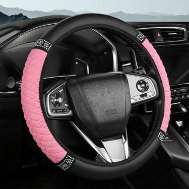 Imagem de Tioollev Capa de volante de carro brilhante, protetor de volante elástico de couro macio de strass de 38 cm, universal de 38 cm para mulheres e meninas, veículos adequados, sedans, SUVs, caminhões