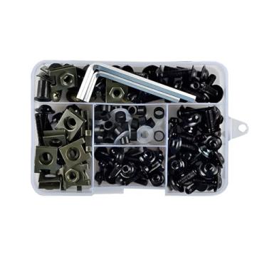 Imagem de FALVFUN Kit de parafusos de carenagem de motocicleta de 177 peças, parafusos de para-brisa de scooter de aço inoxidável M5 M6, conjunto de fixação, acessórios universais de motocicleta (preto)
