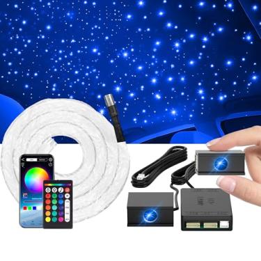 Imagem de Kit de forro de cabeça Split Starlight - 600 peças de 1,5 m de fibra óptica RGBW Star Lights para carro com 2 cabeças de luz, motor de 16 W, fácil de ocultar, fiação flexível, aplicativo/controle