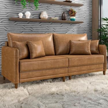 Imagem de Sofá 4 Lugares Living 252cm Pé Madeira Zoe Sintético Camel Z08 - Mpozenato