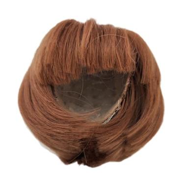 Imagem de Peruca de boneca 1/4 bjd fibra de alta temperatura cabelo curto com franja reta acessórios de boneca marrom