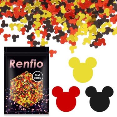 Imagem de Renfio 1.75 Oz 50g Mickey Mouse Confetti Glitter Mickey Mouses Shape Shiny Sequin Glitters Resin Sparkle Chunky Sequins for DIY Mold Art Nail Artwork Holiday Decoration - Red Black Gold