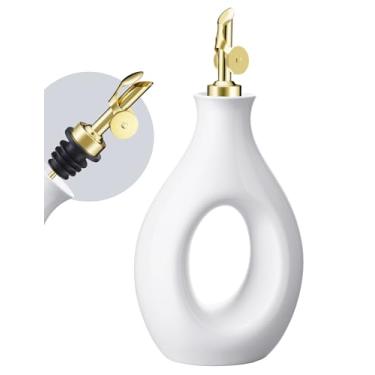 Imagem de NiHome Dispensador de óleo de cerâmica branca com bico, garrafa de azeite de oliva e vinagre de 500 ml para cozinha, garrafa dispensadora de lava-louças para molho de soja, molho e outros líquidos