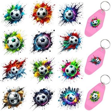 Imagem de 60 peças de papéis de transferência de chaveiro UV DTF - Decalques de vinil para chaves e etiquetas de bagagem, desenhos engraçados com revestimento resistente a arranhões, papéis de transferência