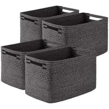 Imagem de OIASKET Cestas de armazenamento para organização, cestas decorativas tecidas para prateleiras - livros, toalhas e roupas, caixas de armazenamento de brinquedos de corda de algodão, 30 cm C x 23 cm L x