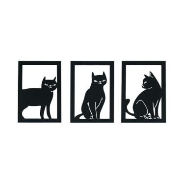 Imagem de 3 Quadros Vazados Gatos em Mdf 3mm Decoração Enfeite Sala Quarto