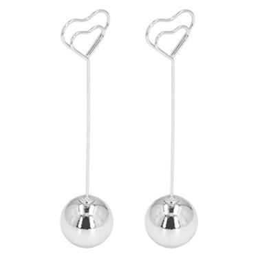 Imagem de Suportes para números de mesa Porta-cartões de lugar Design elegante exclusivo Base de metal resistente Clipe forte para festa de casamento Mesa de jantar Escritório Decoração de (coração redondo prateado)