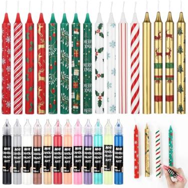 Imagem de Conelist Kit de pintura de velas faça você mesmo com 24 peças, 12 velas coloridas para festas de fim de ano e 12 canetas de cera para artesanato em família, lembrancinhas de festa de aniversário e