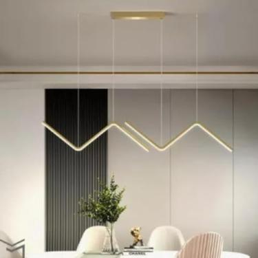 Imagem de Luminária LED Moderna de Teto Suspensa, Design Geométrico Linear, Luz Branca para Sala de Jantar, Alumínio e Acrílico