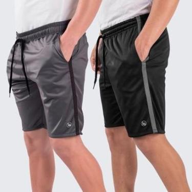 Imagem de Kit 2 Bermuda Helanca Esporte Faixa Lateral Academia Casual-Masculino