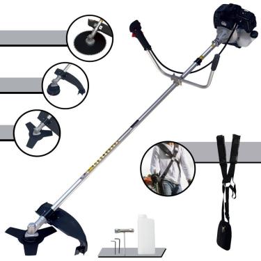 Imagem de Roçadeira À Gasolina Toyama RT43LB25A 43cc 1,7HP Com Sistema Antivibração 2T Alta Rotação Completa Com Carretel Nylon + Faca 3 Pontas + Faca 80 Dentes