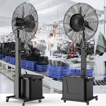 Imagem de FENOKD Ventilador de névoa oscilante, ventilador de pedestal com névoa, ventilador oscilante de 90°, 3 velocidades, tanque de 11 galões, restaurante externo industrial, pátio, ventilador de