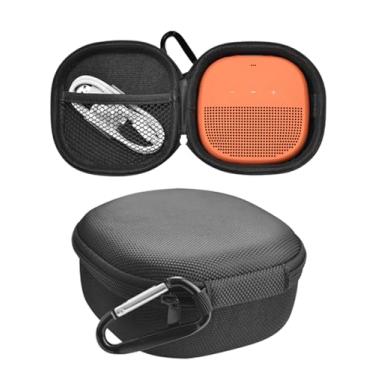 Imagem de Bolsa de armazenamento para alto-falante portátil Bose SoundLink Micro II, capa protetora de 360° com clipe mosquetão, resistente à água, preta.