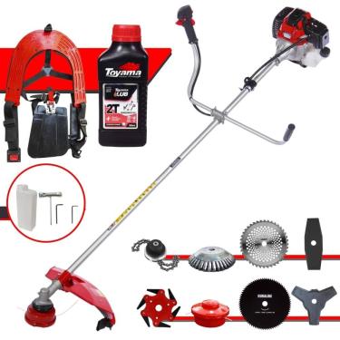 Imagem de Roçadeira Robusta Toyama RT52L À Gasolina 2T 52cc 2HP Com Sistema Anti-Vibração Completa Com Carretel Nylon + 7 Lâminas de Corte + ÓLEO TOYAMA FG50