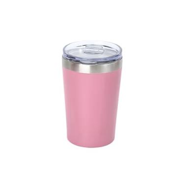 Imagem de Copo Térmico de Aço Inoxidável 350ml com Tampa Giratória Antiderrapante - Design Duplo Isolante e Impermeável (Rosa)
