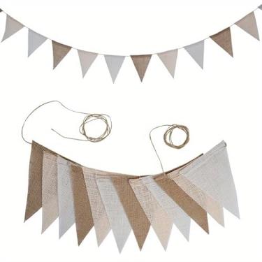 Imagem de 12 bandeiras multicoloridas de juta triângulo - guirlanda universal de 3,6 m para casamento, aniversário, noivado, Páscoa, formatura, decorações de festa boho