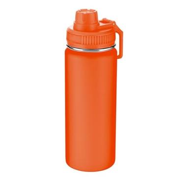 Imagem de Garrafa Térmica Inox 570ml com Alça e Bico Parede Dupla, Alta Durabilidade, Laranja Mantém Bebidas Frias ou Quentes por Horas