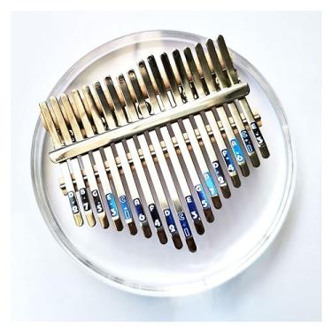 Imagem de Piano de polegar Kalimba em forma redonda de 17 tons acrílico para iniciantes com martelo de afinação