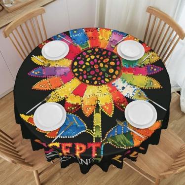 Imagem de Toalha de mesa redonda de girassol com flor de autismo, à prova d'água, lavável, 152 cm, capa de mesa circular, protetor de mesa para jantar, cozinha, festa, pátio, decoração interna e externa