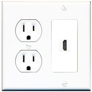 Imagem de RiteAV (2 Gang Decorative) 15 Amp Round Power Outlet HDMI TV Placa de parede branca