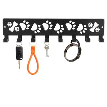 Imagem de Lyreh Suporte de parede para chaveiro, suporte de parede de metal, com 8 ganchos, design de pata de cachorro e ossos, cinto de couro animal para decoração de cozinha de corredor de entrada