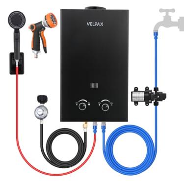 Imagem de Aquecedor de água sem tanque a propano, aquecedor de água portátil ao ar livre de 2,11 GPM, 8L, com bomba de água de 2 GPM, com tela digital multiproteção para viagens de acampamento, cabanas de barco