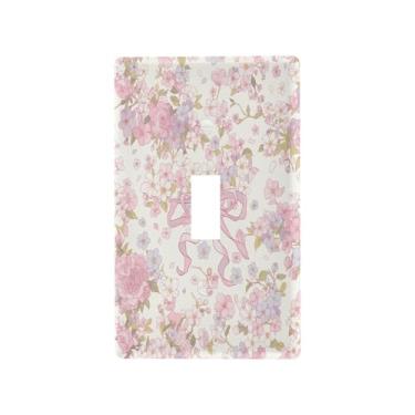 Imagem de Blueangle Capa de placa de parede para interruptor de luz alternada - cereja com laço, tampa decorativa para tomada, placa de parede, tamanho 1 gangue 4,53 x 2,76 polegadas (236)