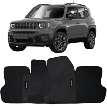 Imagem de Tapete Borracha Renegade 2015 à 2025 Preto Pvc Logo Bordado Jogo 3 Peças Personalizado Automotivo