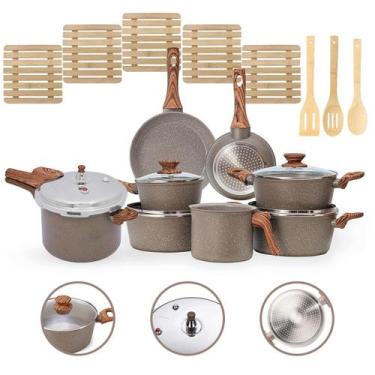 Imagem de Jogo de Panelas 16 Peças Cerâmico Premium Indução com Panela de Pressã