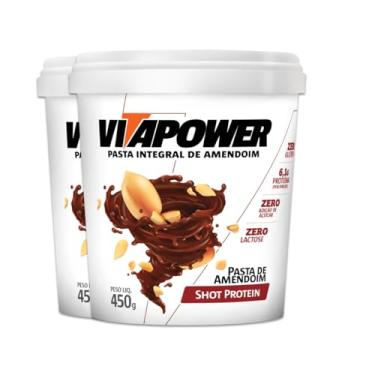 Imagem de Kit 2 Pasta de Amendoim Vitapower Integral Shot Protein 450g