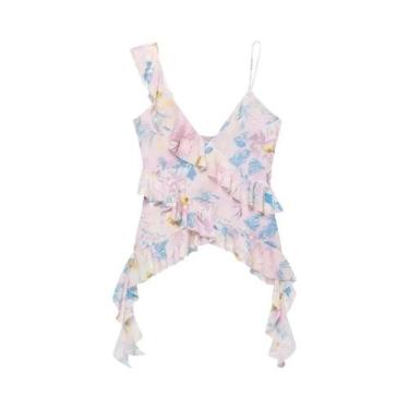 Imagem de Top Camisola Sem Mangas Com Estampa De Leopardo E Renda Para Mulheres,