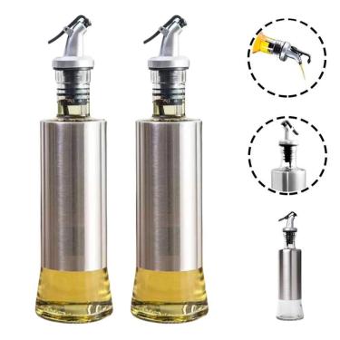 Imagem de Kit 2 Porta Azeite Vinagre Shoyu 300ml Inox Dosador Moderno