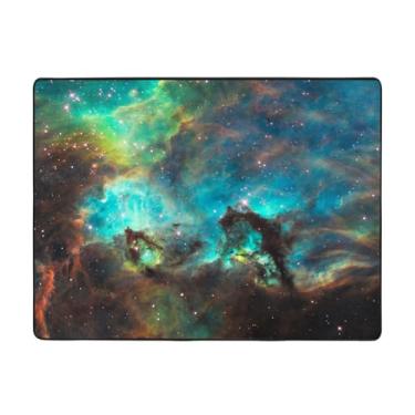 Imagem de ZERAOKE Universe Galaxy Tapete de área espacial 48 x 63 polegadas, lavável na máquina com suporte antiderrapante, tapetes macios para sala de estar, quarto, entrada, quarto de crianças, decoração de