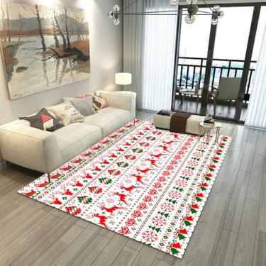 Imagem de CERYUEE Tapete de área com estampa natalina de 9,5 x 1,5 m para sala de estar, entrada antiderrapante, lavável, tapete boho para decoração de casa, 89 x 160 cm, vermelho