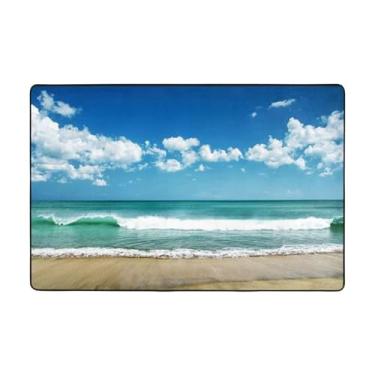 Imagem de ZERAOKE Tapetes de areia para sala de estar de 1,1 x 1,8 m, tapete macio e moderno, tapetes antiderrapantes e felpudos para decoração de casa, tapete lavável para quarto, jantar, dormitório, quarto de