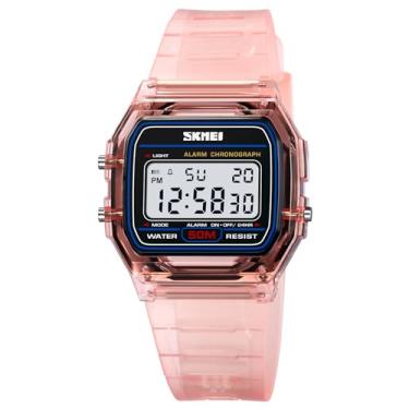 Imagem de Relógio esportivo feminino, digital, multifuncional, moderno, moderno, resistente à água, caixa transparente, alarme, cronômetro, luz traseira, data, calendário, exibição de semana, pulseira de TPU