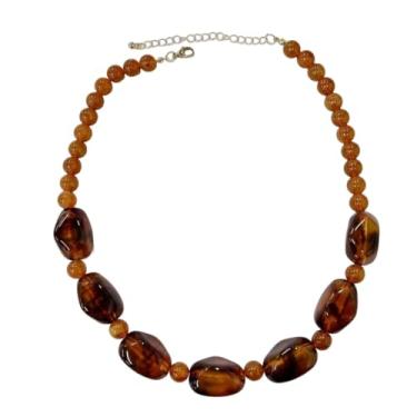 Imagem de Gargantilha feminina com contas irregulares de acrílico âmbar, feita à mão, com contas redondas de resina retrô, clavícula exagerada, ajustável, colar boêmio, moderno, vintage, joias presentes