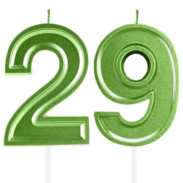 Imagem de Velas de aniversário de 29 anos, numerais verdes, 29, enfeite de bolo, decoração para meninas e meninos, tema de aniversário, festa de casamento, artigos para celebração