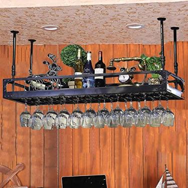 Imagem de APUM Rack de vinho de teto, altura ajustável, rack de armazenamento de ferro suspenso, suporte de decoração, suporte de taças de cálice, bares/restaurantes/prateleira de exibição