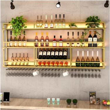 Imagem de GKPSSURV Rack de vinho suspenso moderno montado na parede rack de vinho de 3 níveis montado na parede com luz LED, unidade de barra moder prateleira flutuante com suporte de taça de vinho, garrafa de