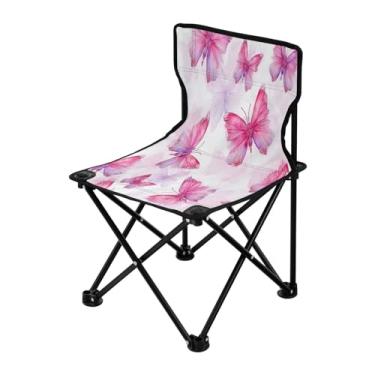 Imagem de Wassud Cadeira de acampamento, leve, portátil, borboletas rosas, cadeira dobrável ao ar livre, tecido Oxford, cadeira de praia para jardim, praia, pesca