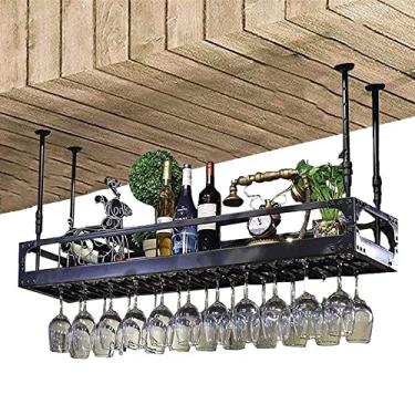 Imagem de APUM Rack de vinho de teto, altura ajustável, rack de armazenamento suspenso, rack de decoração, suporte de taças de cálice, para bares/restaurantes/cozinha prateleira de exibição