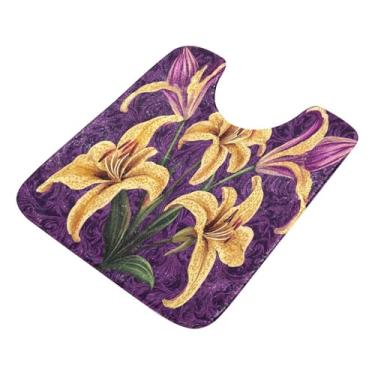 Imagem de Burbuja Tapete de banheiro Mardi Gras Fleur-de-lis, tapete de banho absorvente de pelúcia macio, base antiderrapante para piso de banheiro, oval em forma de U
