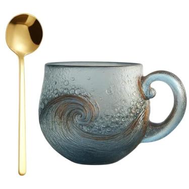 Imagem de ZHLKHIOP Caneca de vidro do mar, caneca de café de vidro do mar, vidro de borossilicato alto, inclui colher, durável e elegante para bebidas quentes